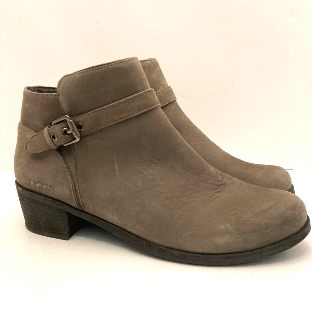 UGG Womens 11 Bellamy Nubuck Leather Tan Grey‎ Water Resistant Booties Boots